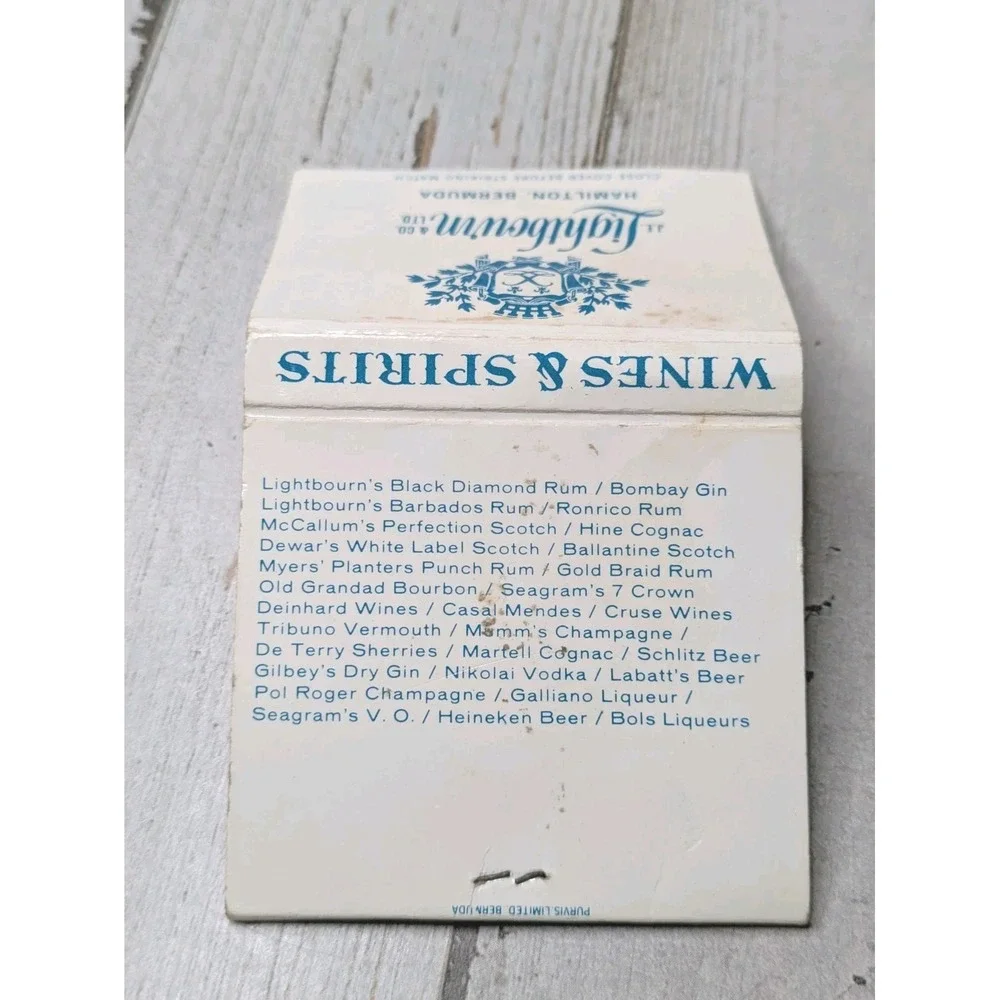Vintage Matchbook Cover J.E.‎ Lightbourn & Co Hamilton Bermuda Wines and Spirits